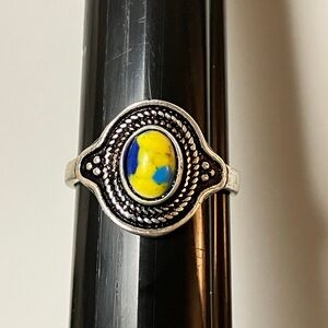 Yellow and Blue turquise .925 Silver Ring 7